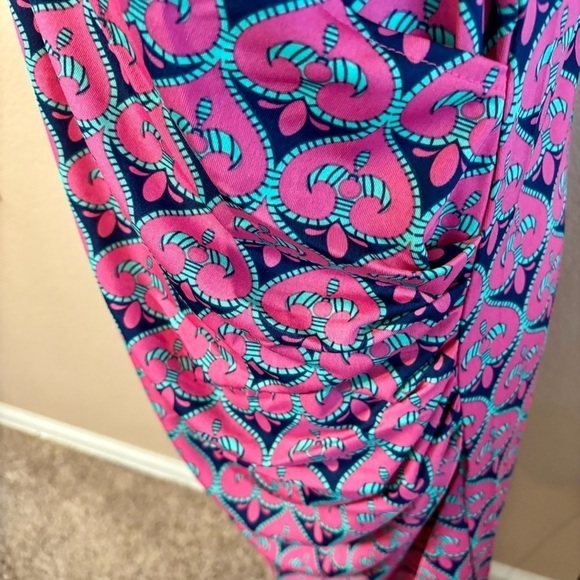 NWT Tracy Negoshian Dress XL Dolly Pink Navy Green Geometric Fleur de Lis Midi - Picture 8 of 15